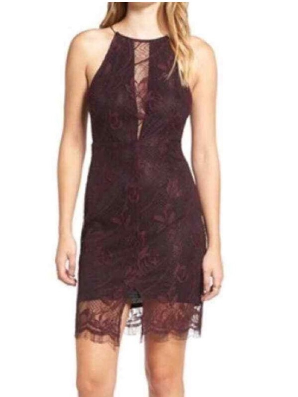 ASTR Lace Pencil Sheath Cocktail Dress Purple